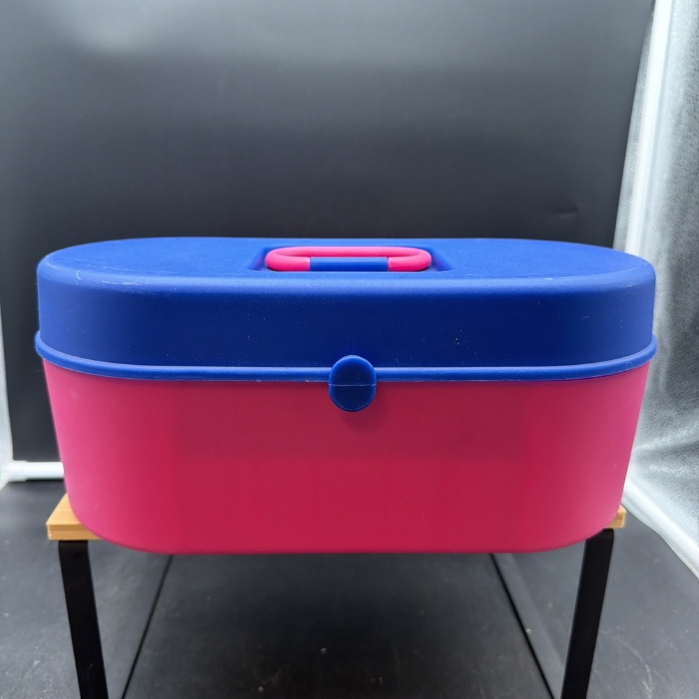 Vintage Caboodles Style Makeup Case Organizer Pink Blue Travel Box